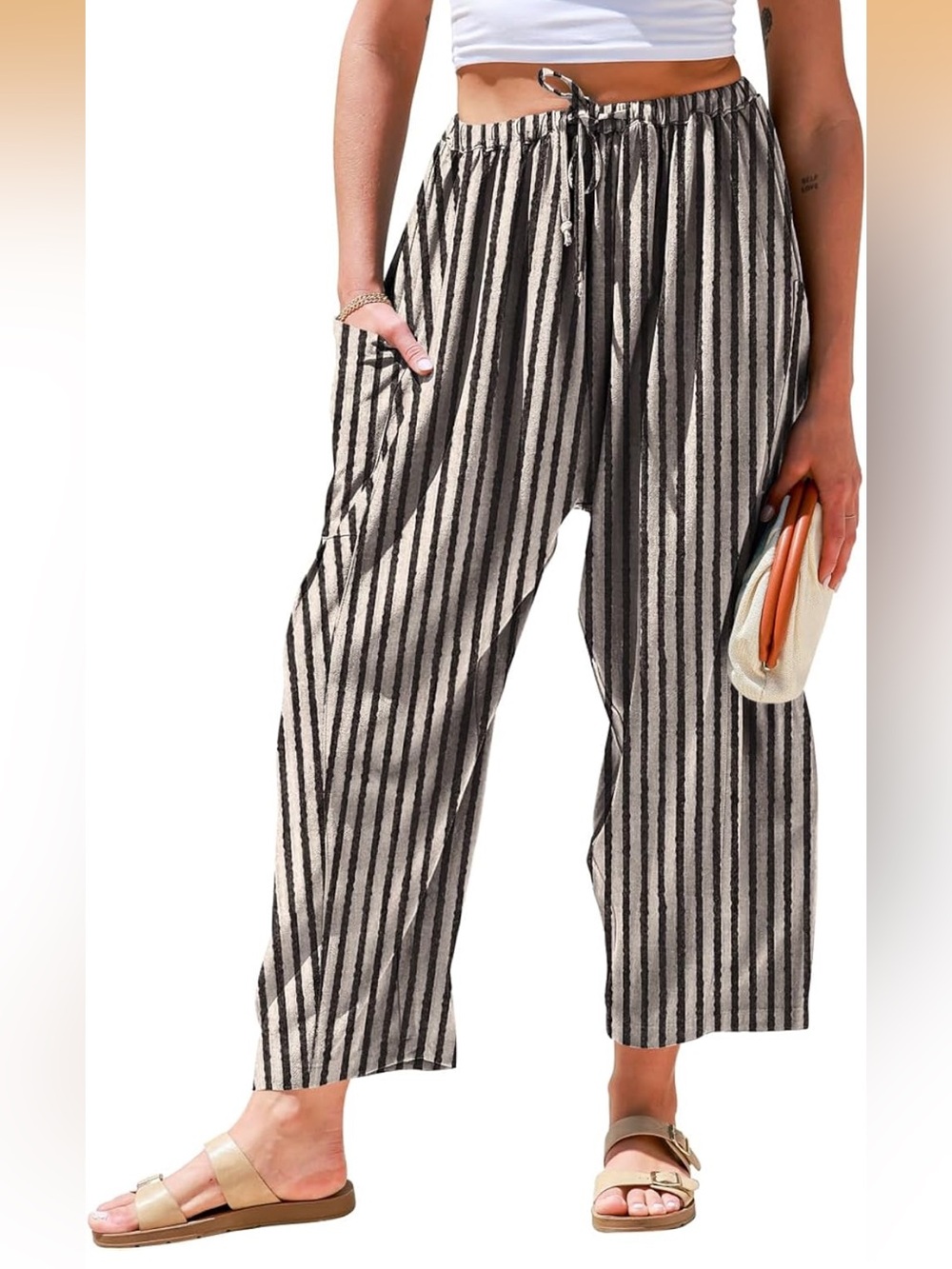 Free People style wide leg Pants. Huge side pockets. Elastic waist Black & Tan 🖤 - Picture 7 of 16